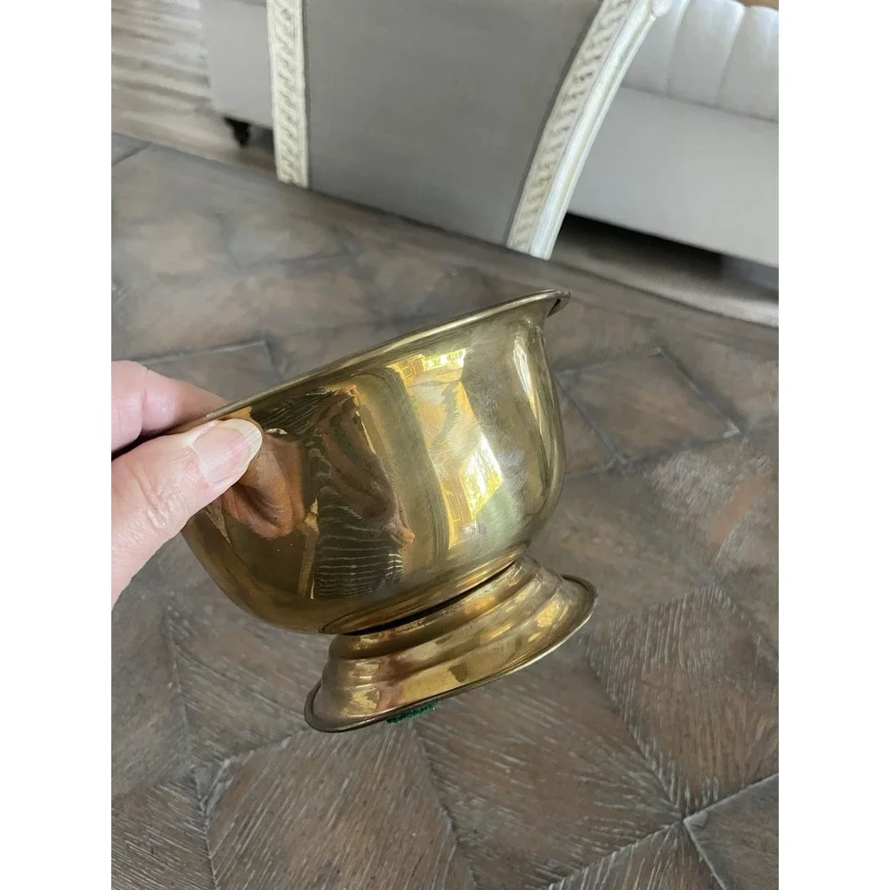 Vintage Solid Brass Pedestal Bowl  Mid-Century Modern Footed Dish India